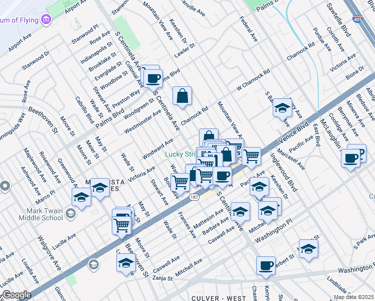 map of restaurants, bars, coffee shops, grocery stores, and more near 3658 South Centinela Avenue in Los Angeles