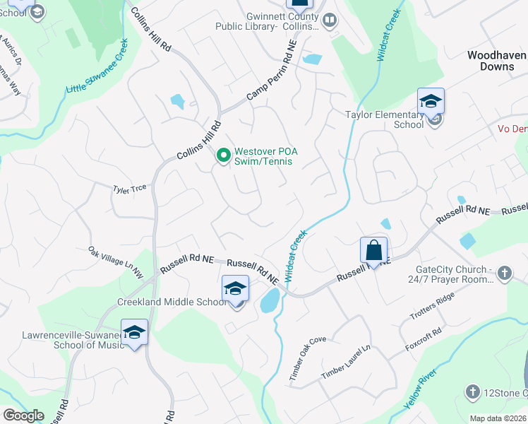 map of restaurants, bars, coffee shops, grocery stores, and more near 505 Rosedown Way in Lawrenceville