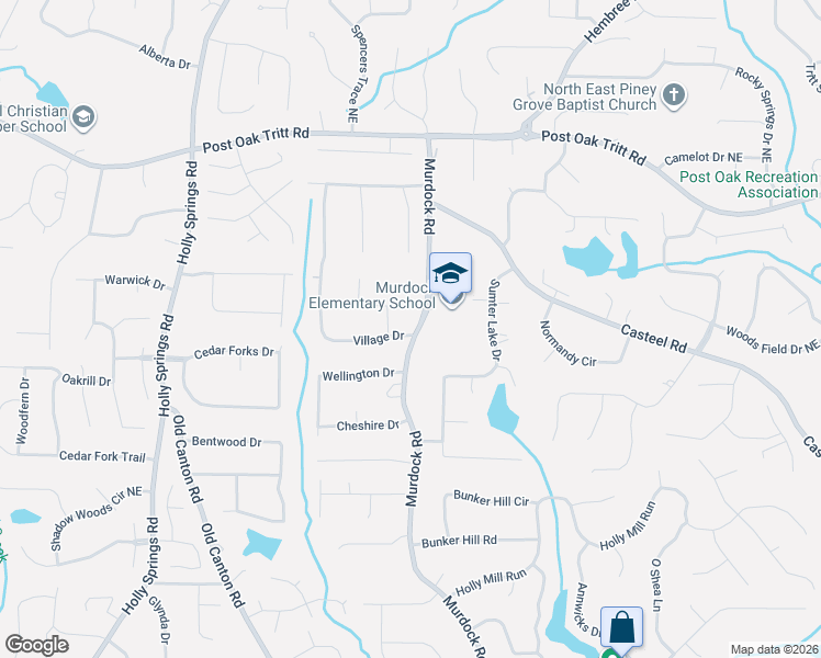 map of restaurants, bars, coffee shops, grocery stores, and more near 2965 Village Drive in Marietta