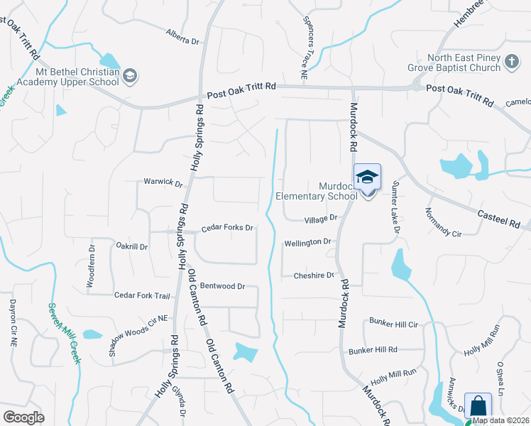 map of restaurants, bars, coffee shops, grocery stores, and more near 2333 Prince Howard Way in Marietta