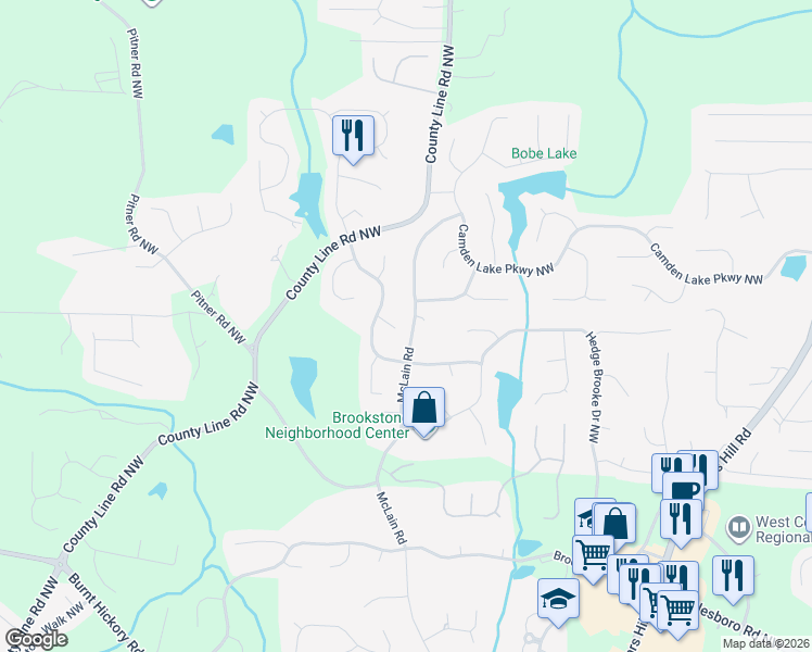 map of restaurants, bars, coffee shops, grocery stores, and more near 5700 Hollowbrooke Trail Northwest in Acworth