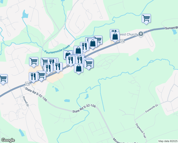 map of restaurants, bars, coffee shops, grocery stores, and more near 5119 Sunset Boulevard in Lexington