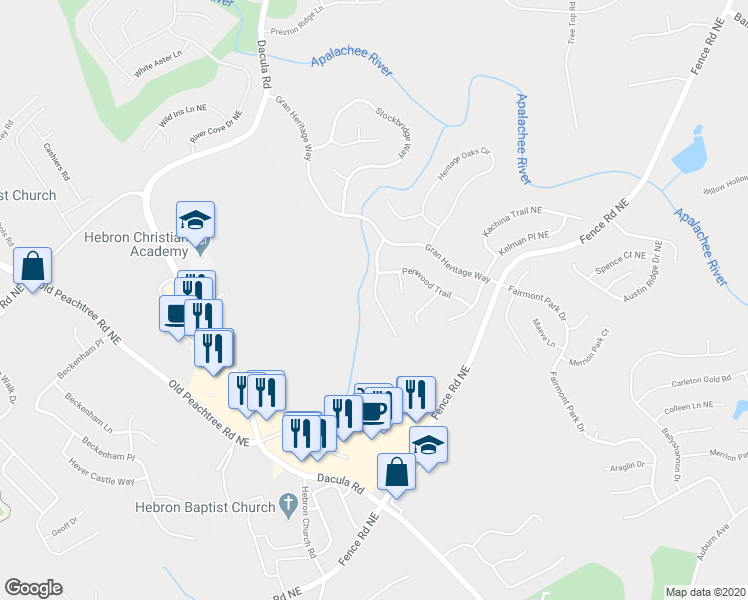 map of restaurants, bars, coffee shops, grocery stores, and more near 594 Chadmon Court Terrace in Dacula