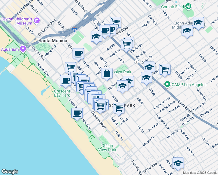 map of restaurants, bars, coffee shops, grocery stores, and more near 2323 4th Street in Santa Monica