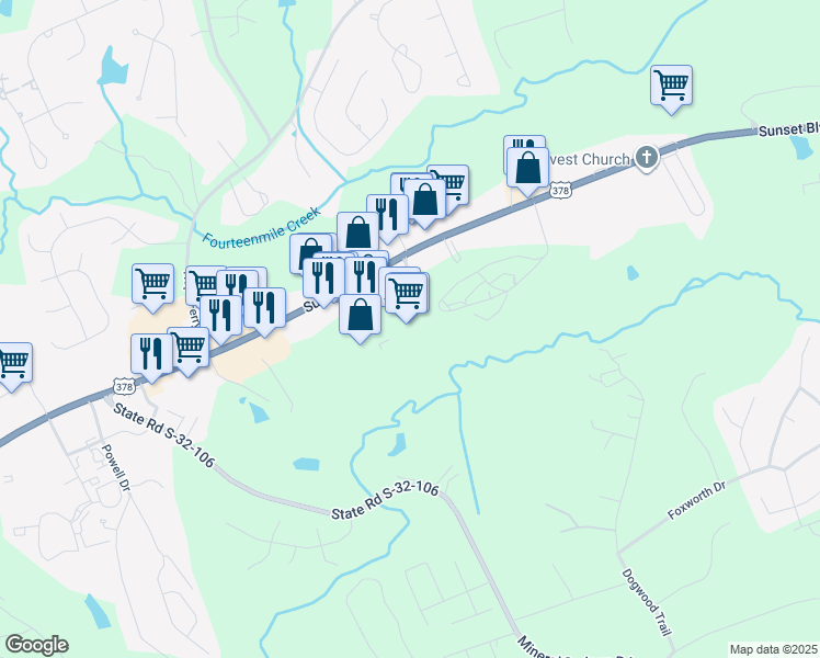 map of restaurants, bars, coffee shops, grocery stores, and more near 5119 Sunset Boulevard in Lexington