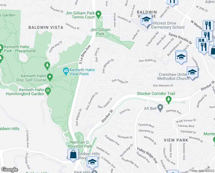 map of restaurants, bars, coffee shops, grocery stores, and more near 4501 Don Miguel Drive in Los Angeles