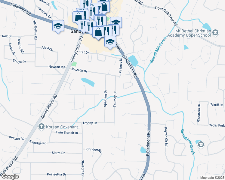 map of restaurants, bars, coffee shops, grocery stores, and more near 2240 Spalding Drive in Marietta