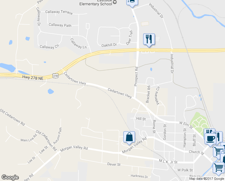 map of restaurants, bars, coffee shops, grocery stores, and more near 1027 Cedartown Highway in Rockmart
