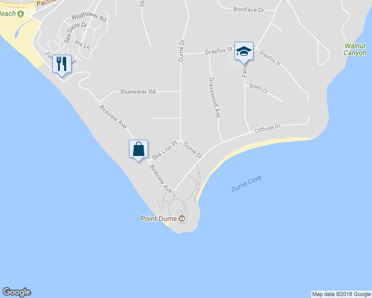 map of restaurants, bars, coffee shops, grocery stores, and more near 7317 Dume Drive in Malibu