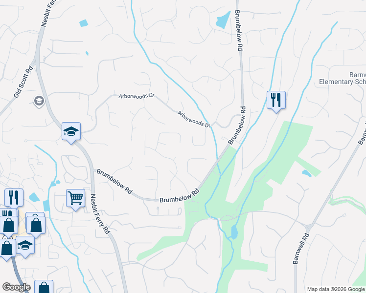 map of restaurants, bars, coffee shops, grocery stores, and more near 3150 Birchton Street in Alpharetta