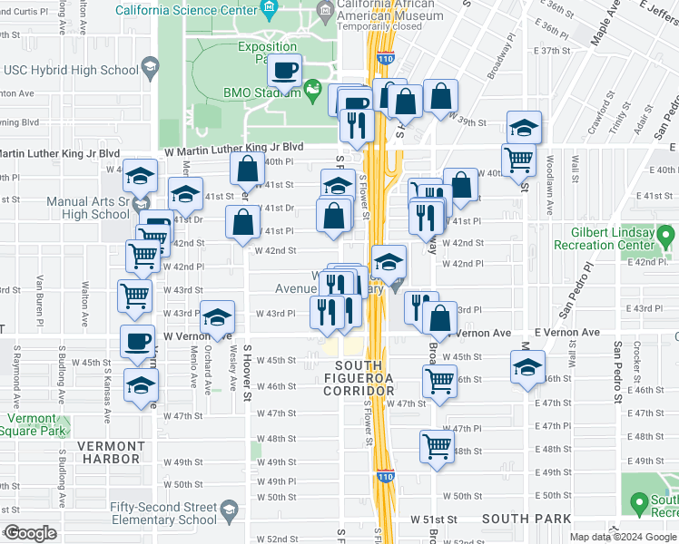map of restaurants, bars, coffee shops, grocery stores, and more near in Los Angeles