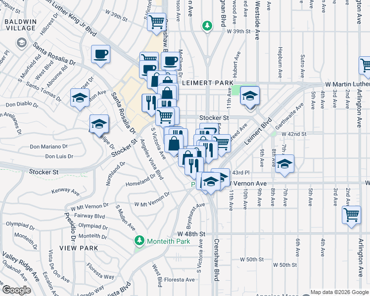 map of restaurants, bars, coffee shops, grocery stores, and more near 4269 McClung Drive in Los Angeles