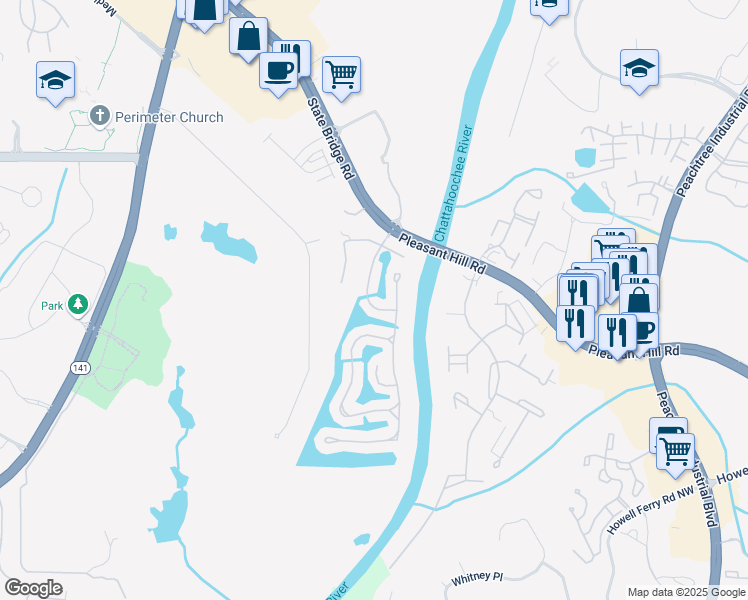 map of restaurants, bars, coffee shops, grocery stores, and more near 9325 Saint Georgen Common in Duluth