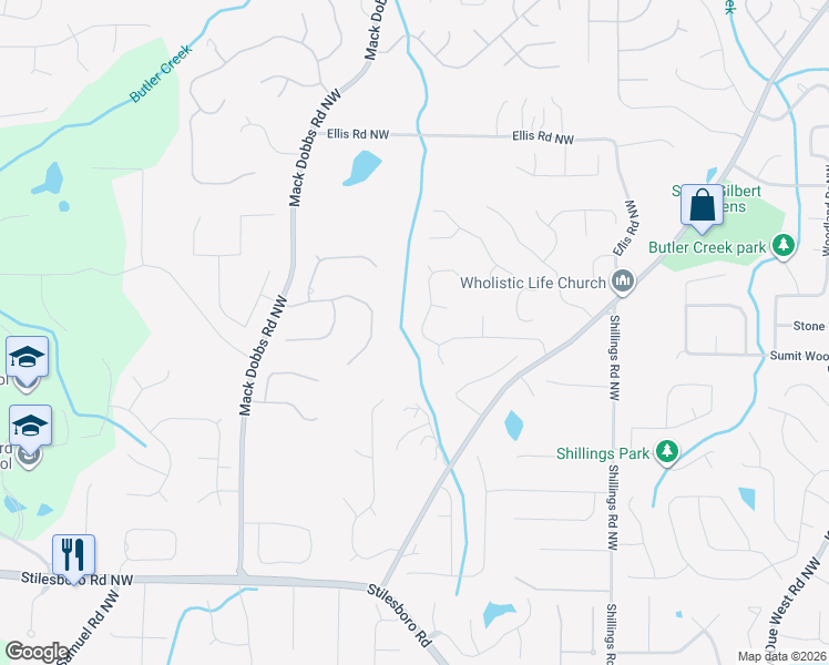 map of restaurants, bars, coffee shops, grocery stores, and more near 2029 Honeydew Lane in Kennesaw