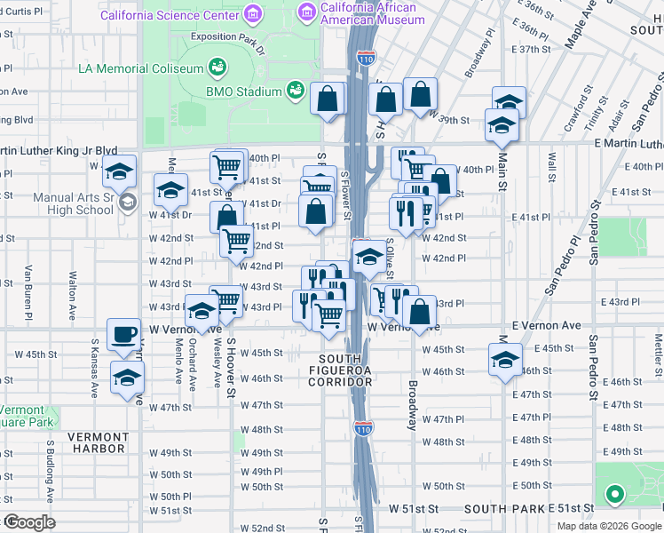 map of restaurants, bars, coffee shops, grocery stores, and more near in Los Angeles