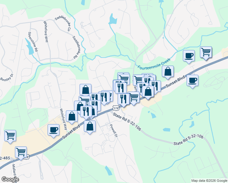 map of restaurants, bars, coffee shops, grocery stores, and more near 349 Spruce Glen Road in Lexington