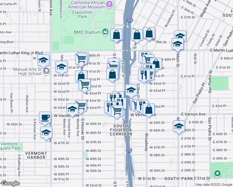 map of restaurants, bars, coffee shops, grocery stores, and more near in Los Angeles