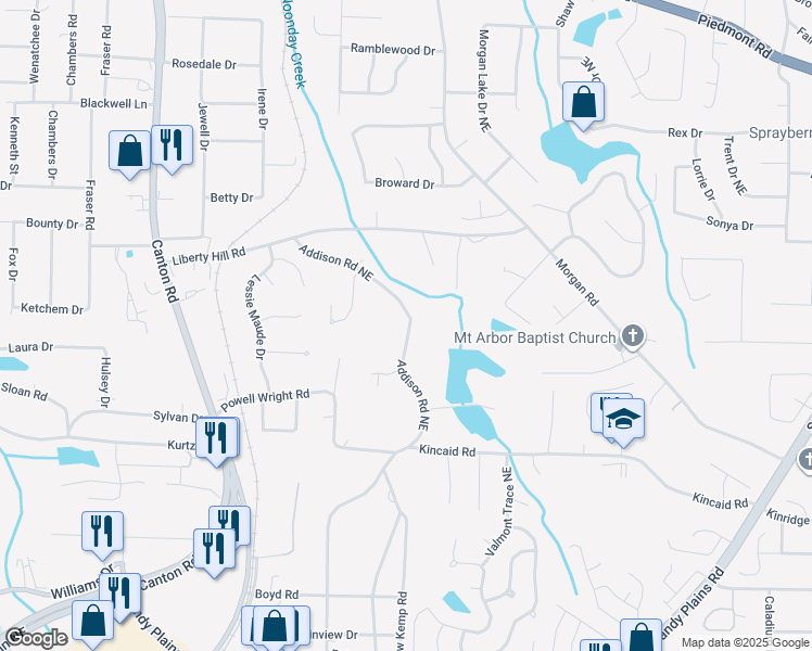 map of restaurants, bars, coffee shops, grocery stores, and more near 2263 Addison Road Northeast in Marietta