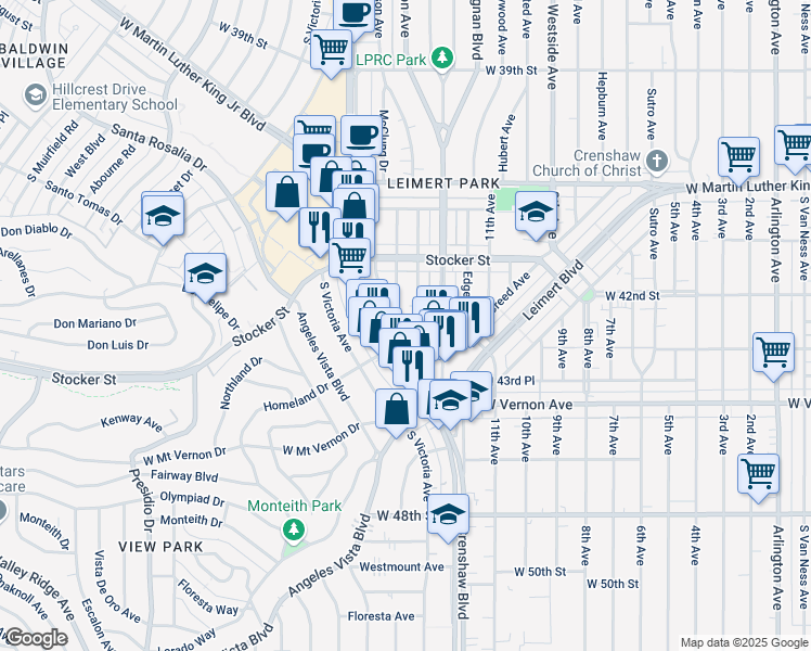 map of restaurants, bars, coffee shops, grocery stores, and more near 4269 McClung Drive in Los Angeles