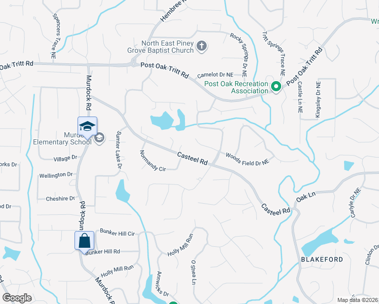 map of restaurants, bars, coffee shops, grocery stores, and more near 3301 Casteel Road in Marietta