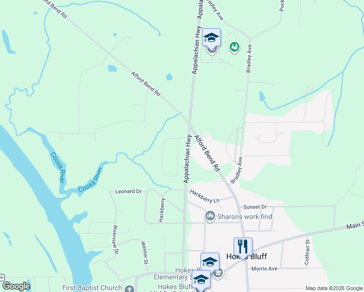 map of restaurants, bars, coffee shops, grocery stores, and more near 2395 Cedar Ridge Circle in Gadsden