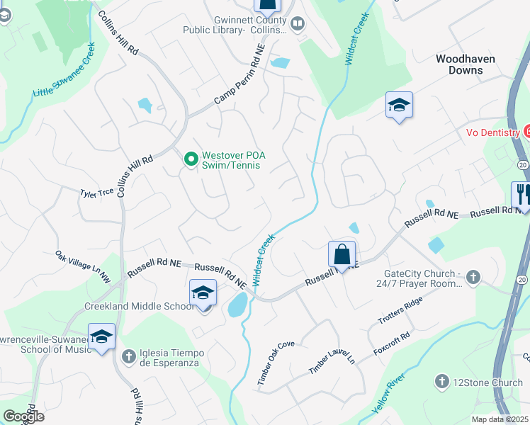 map of restaurants, bars, coffee shops, grocery stores, and more near 1770 Laurel Creek Drive in Lawrenceville