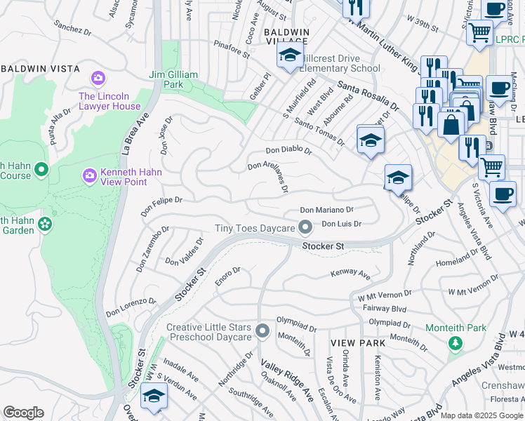 map of restaurants, bars, coffee shops, grocery stores, and more near 4236 Don Tapia Place in Los Angeles