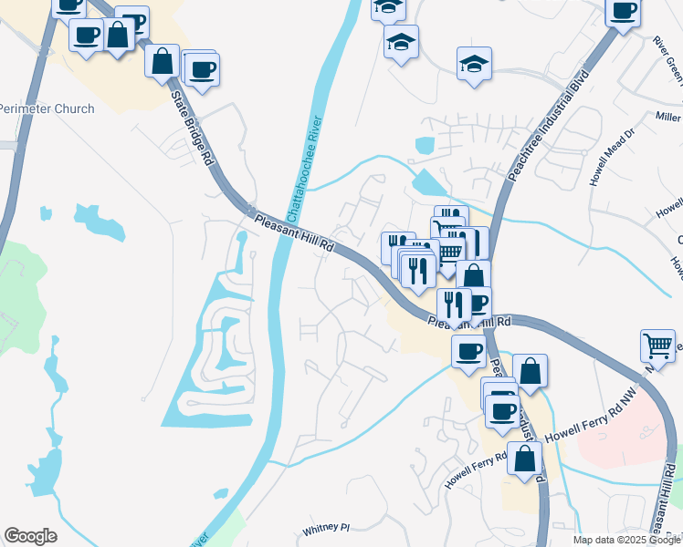 map of restaurants, bars, coffee shops, grocery stores, and more near 4047 Saint George Court in Duluth