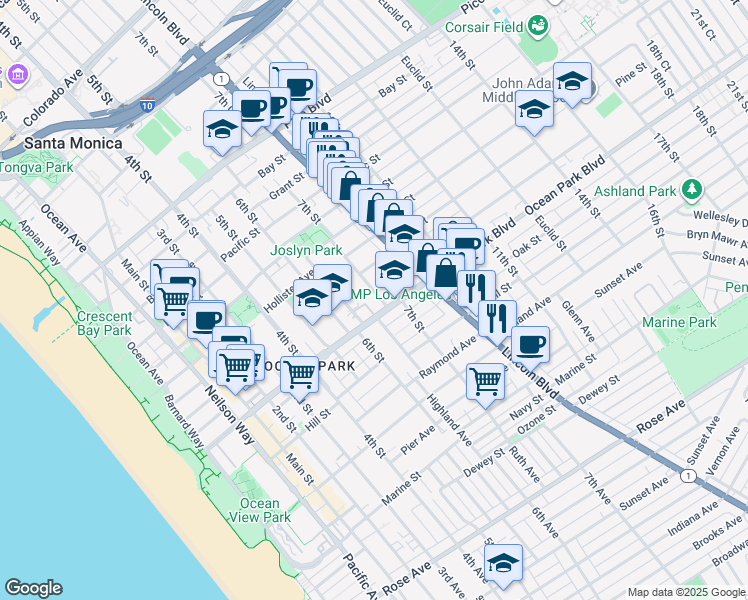 map of restaurants, bars, coffee shops, grocery stores, and more near 2534 7th Street in Santa Monica