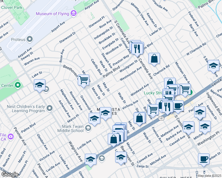 map of restaurants, bars, coffee shops, grocery stores, and more near 12737 Westminster Avenue in Los Angeles