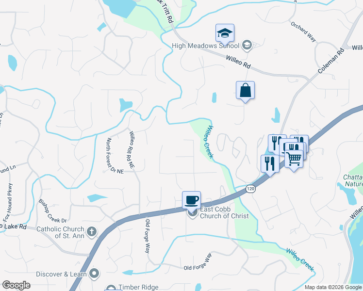 map of restaurants, bars, coffee shops, grocery stores, and more near 2285 Rushmore Drive in Marietta