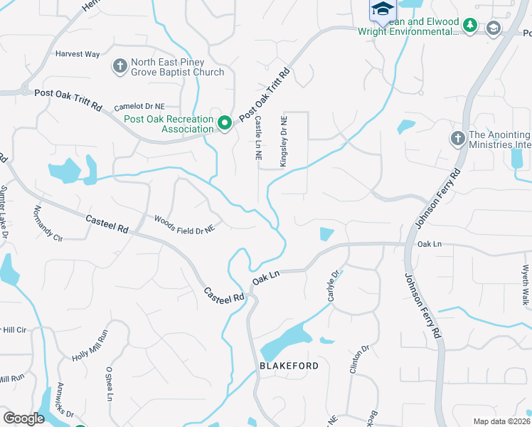map of restaurants, bars, coffee shops, grocery stores, and more near 2345 Castle Lane Northeast in Marietta