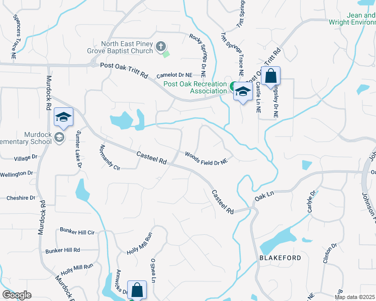 map of restaurants, bars, coffee shops, grocery stores, and more near 3321 Woods Field Drive Northeast in Marietta
