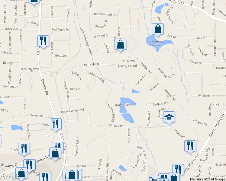 map of restaurants, bars, coffee shops, grocery stores, and more near 2260 Addison Road Northeast in Marietta
