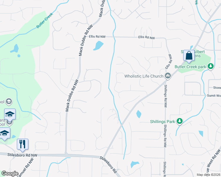 map of restaurants, bars, coffee shops, grocery stores, and more near 2029 Honeydew Lane in Kennesaw
