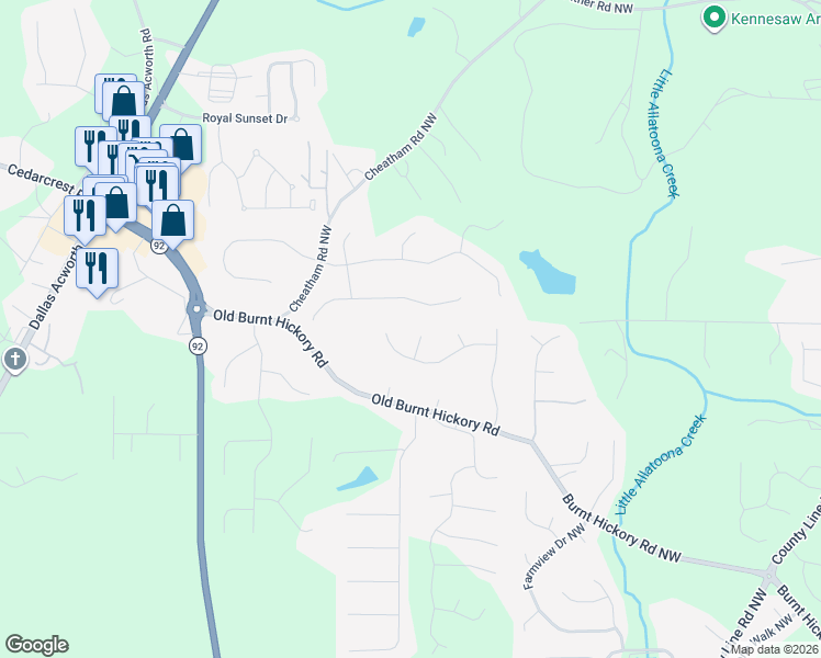map of restaurants, bars, coffee shops, grocery stores, and more near 53 Lauren Court in Acworth