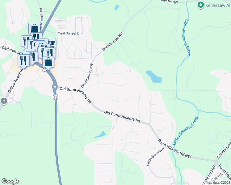 map of restaurants, bars, coffee shops, grocery stores, and more near 53 Lauren Ct in Acworth