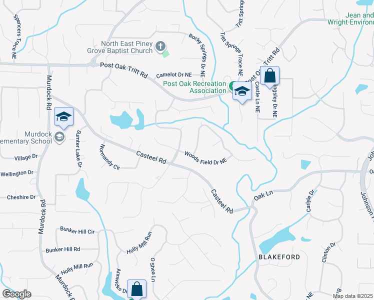 map of restaurants, bars, coffee shops, grocery stores, and more near 3321 Woods Field Drive Northeast in Marietta