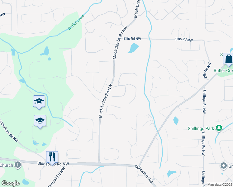 map of restaurants, bars, coffee shops, grocery stores, and more near 3296 Brackenridge Trail Northwest in Kennesaw