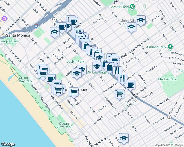 map of restaurants, bars, coffee shops, grocery stores, and more near 2534 7th Street in Santa Monica