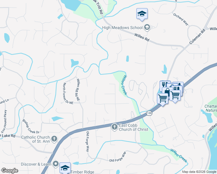 map of restaurants, bars, coffee shops, grocery stores, and more near 2285 Rushmore Drive in Marietta