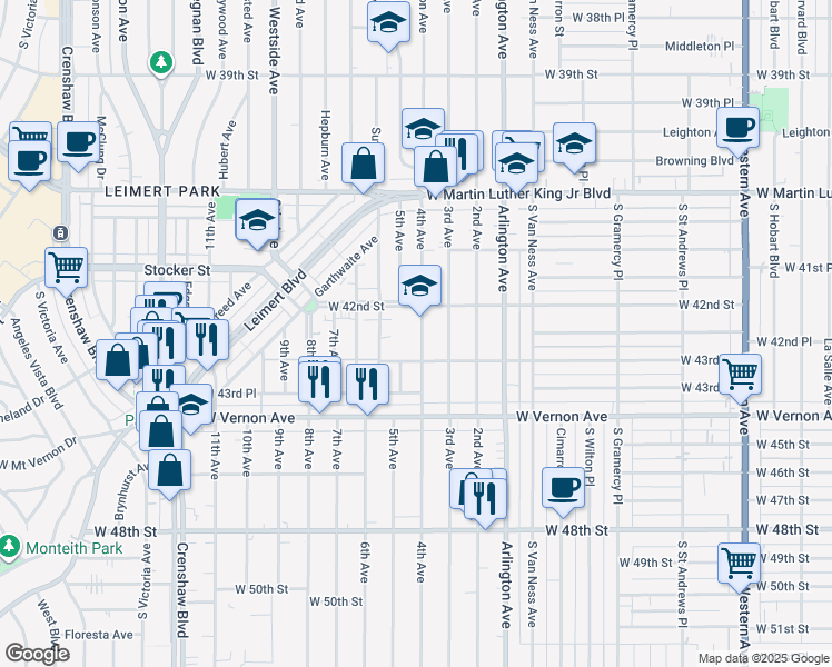 map of restaurants, bars, coffee shops, grocery stores, and more near 4231 4th Avenue in Los Angeles