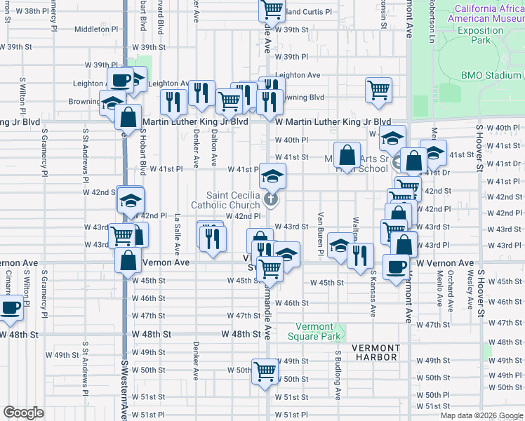 map of restaurants, bars, coffee shops, grocery stores, and more near 4227 Normandie Avenue in Los Angeles