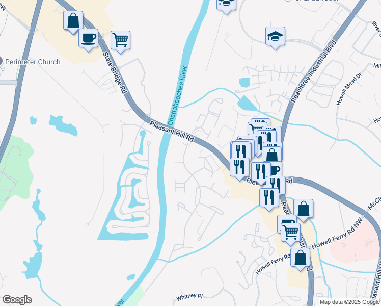 map of restaurants, bars, coffee shops, grocery stores, and more near 4047 Saint George Court in Duluth