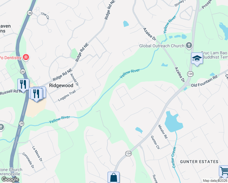 map of restaurants, bars, coffee shops, grocery stores, and more near 758 Pine Lane in Lawrenceville