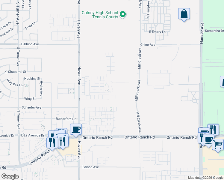 map of restaurants, bars, coffee shops, grocery stores, and more near in Ontario