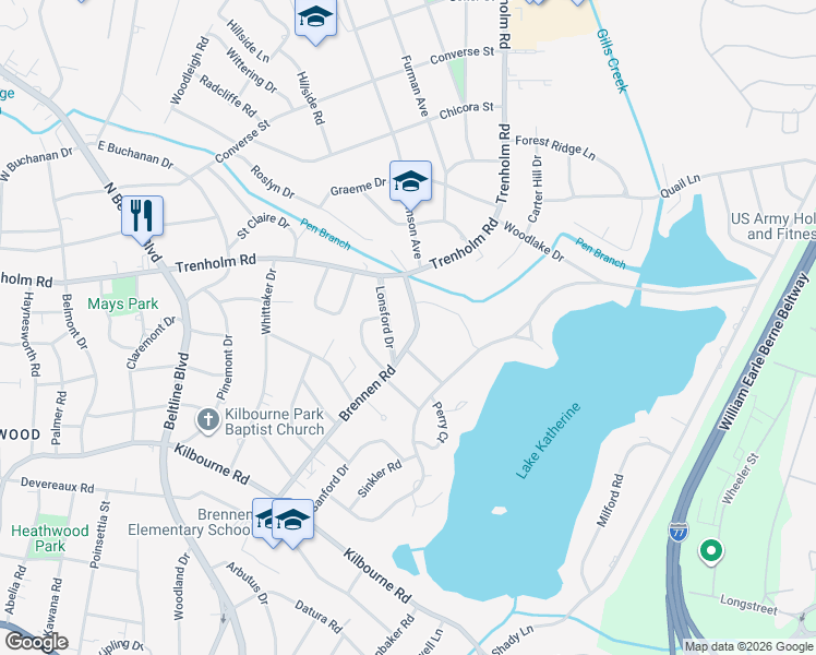 map of restaurants, bars, coffee shops, grocery stores, and more near 1529 Brennen Road in Columbia