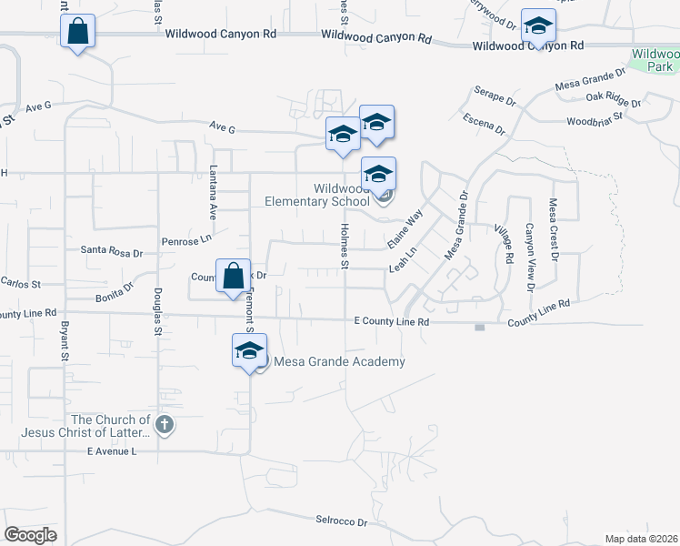 map of restaurants, bars, coffee shops, grocery stores, and more near 13626 Holmes Street in Yucaipa