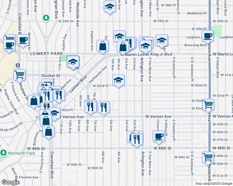 map of restaurants, bars, coffee shops, grocery stores, and more near 4231 4th Avenue in Los Angeles