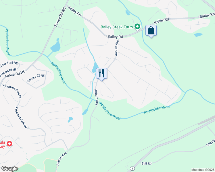 map of restaurants, bars, coffee shops, grocery stores, and more near 525 Roland Manor Drive in Dacula